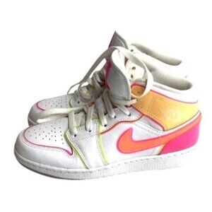 Nike Air Jordan 1 Mid SE GS White Pink Orange Sneaker 5.5Y